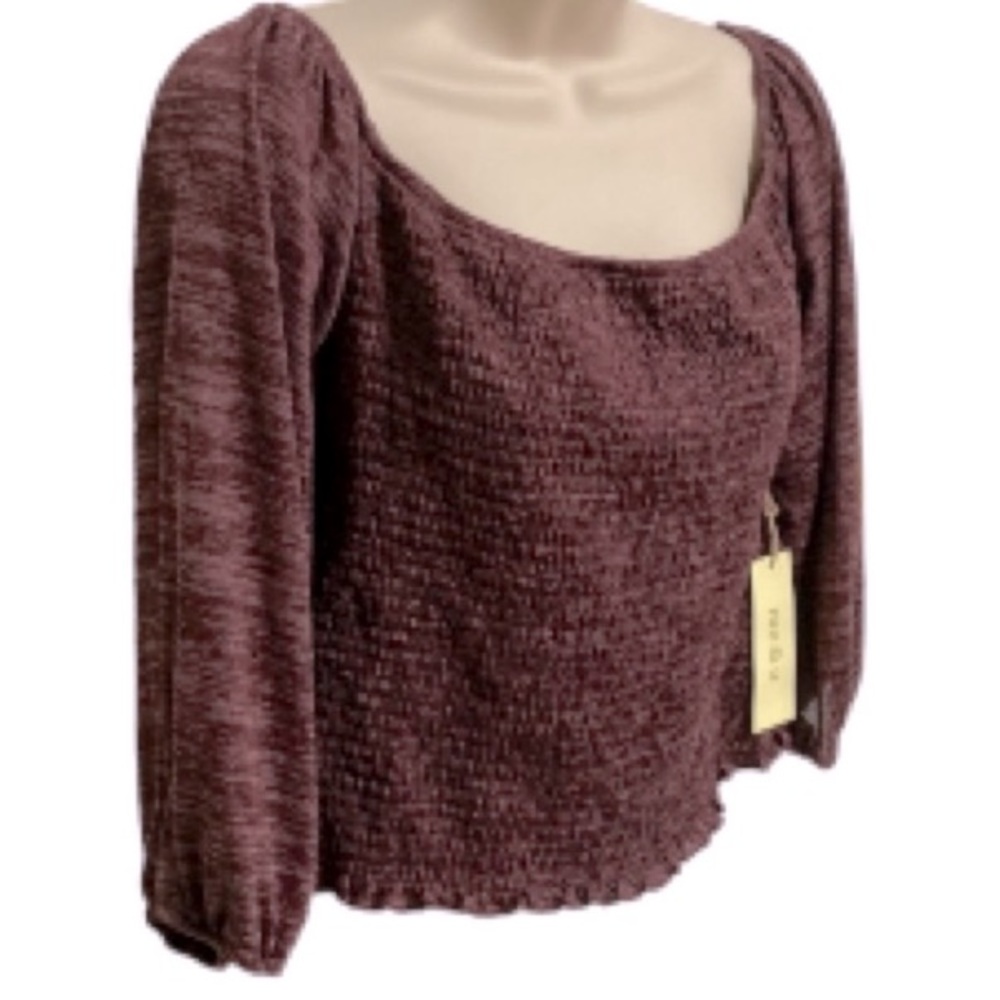 Marled Burgundy Crop Sweater Off Shoulder Balloon Sleeve Knit Top Wine XL 2X 3X